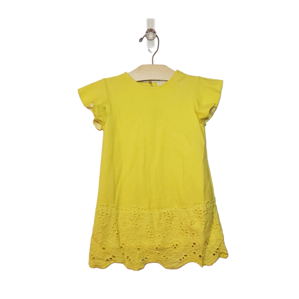 Zara 5 Girls Bright Yellow Lace Hem Ruffle Sleeve Dress